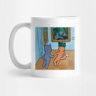 Cat and fox in a museum watercolor illustration dark academia Mug